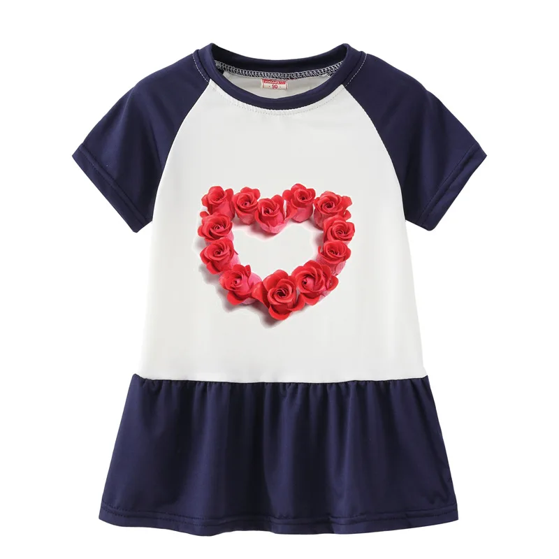 Summer Casual Printed Baby Princess Girls Short-Sleeved Dress Navy Patchwork Girls Clothes For 2-7 Years Old Summer Casual Printed Baby Princess Girls Short-Sleeved Dress Navy Patchwork Girls Clothes For 2-7 Years Old