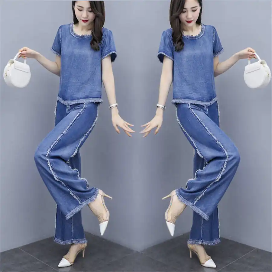 plus size denim pant suits