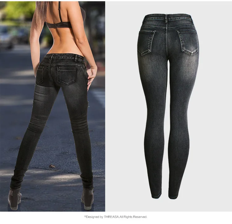 LOGAMI обтягивающие джинсы женские рваные байкерские джинсы карандаш женские джинсовые штаны черные
