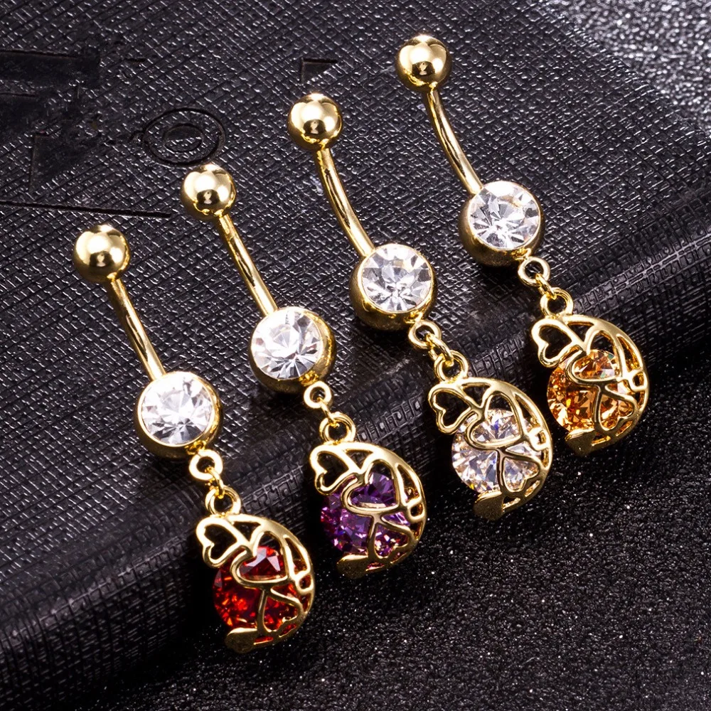 1PC Medical Steel Belly Button Rings Crystal Hollow Heart Piercing Navel Sex Body Jewelry Pircing | Украшения и аксессуары