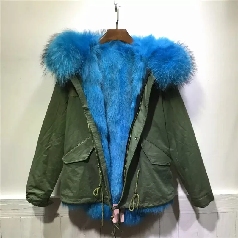 Sky blue fox fur coat winter thick warm fur inside jacket women jacket 2017in Faux Fur from