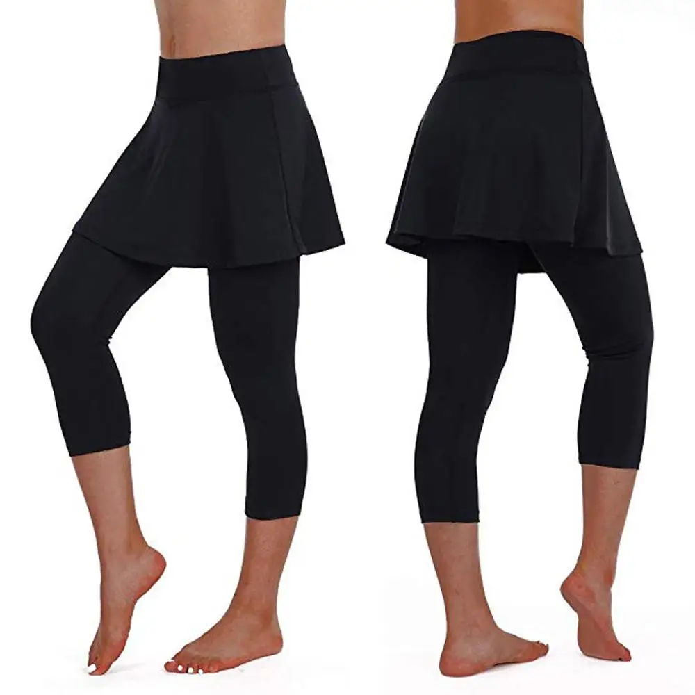 Женские спортивные штаны для йоги, леггинсы, бесшовная юбка, юбка-брюки для занятий спортом, теннисом, тренировками, тренажерным залом, укороченные обтягивающие брюки, Прямая поставка#0514 - Цвет: BK