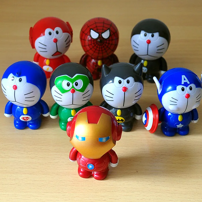 

8pcs/lot 5cm Q Vesion Doraemon Action Figures Toy Cosplay The Avengers America Captain Batman Superman Iron Man ABS Figures Toy