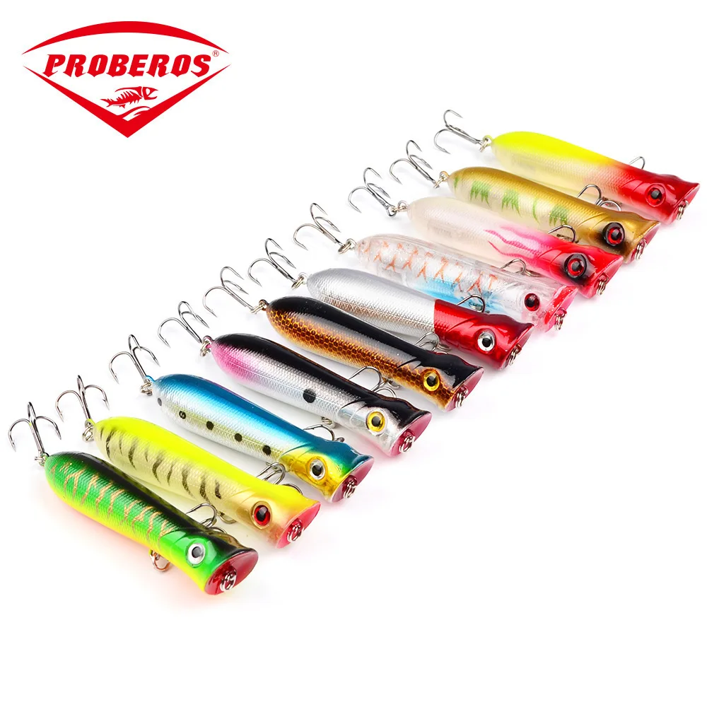 

10PCS/lot Top-water Popper Fishing Lures10.7g/80mm Floating Swimming Wobbler Hard Bait Sea fishing Treble Hooks Artificial Bait