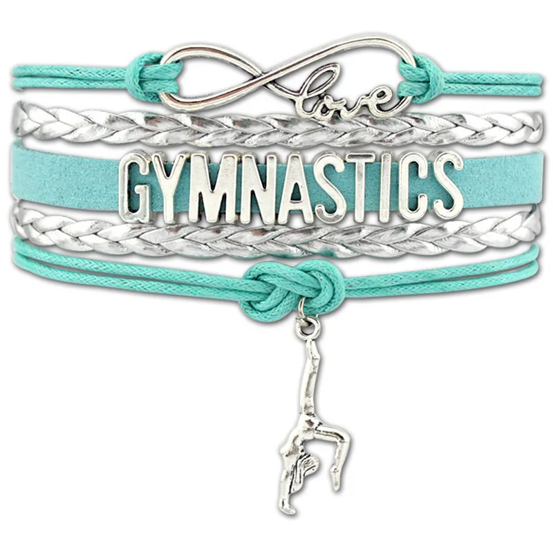 

Gymnastics Sports Love Infinity Charm Bracelets Blue Silver Wax Cords Women Men Girl Boys Jewelry Gift Many Styles to Choose