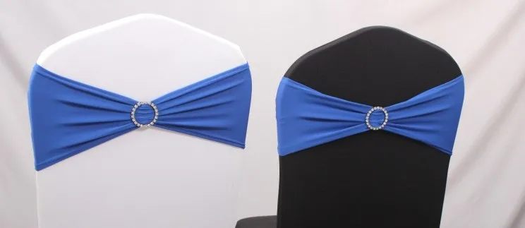 Королевский синий цвет ленты из спандекса на стулья свадебный стул створки с алмазной пряжкой со стразами лайкра стрейч ленты для свадебных стульев