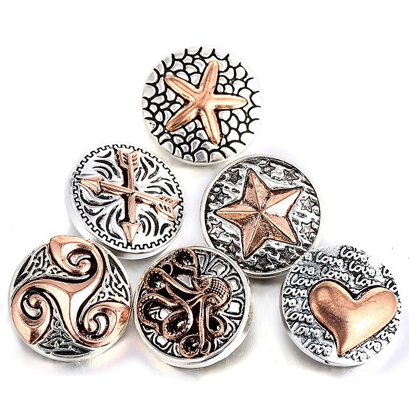 

10pcs/lot Mix Love Heart Snap Jewelry Rose Gold Color Metal Snap Button Fit 18mm Snap Bracelet Bangles Necklace DIY Jewelry