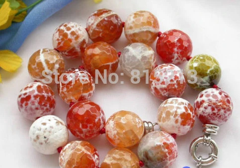 

ddh001488 HUGE 17.5" RED ROUND FACETED FIRE AGATE BEAD NECKLACE