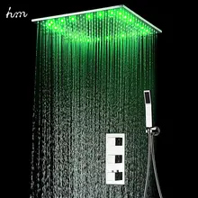 Concealed thermostatic shower set SUS304 mirror finished panel with 20embedded ceiling LED shower head rainfall mist SPA hm hm 20 led shower head rainfall thermostatic shower set 6 massage body jets panel embedded ceiling 3 ways concealed