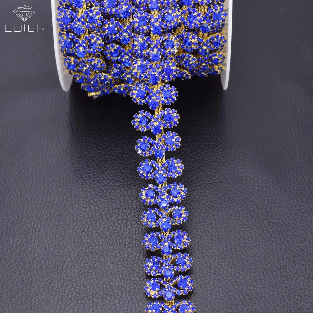 10yards/lot Sapphire rhinestones sew on belt sash patches for wedding