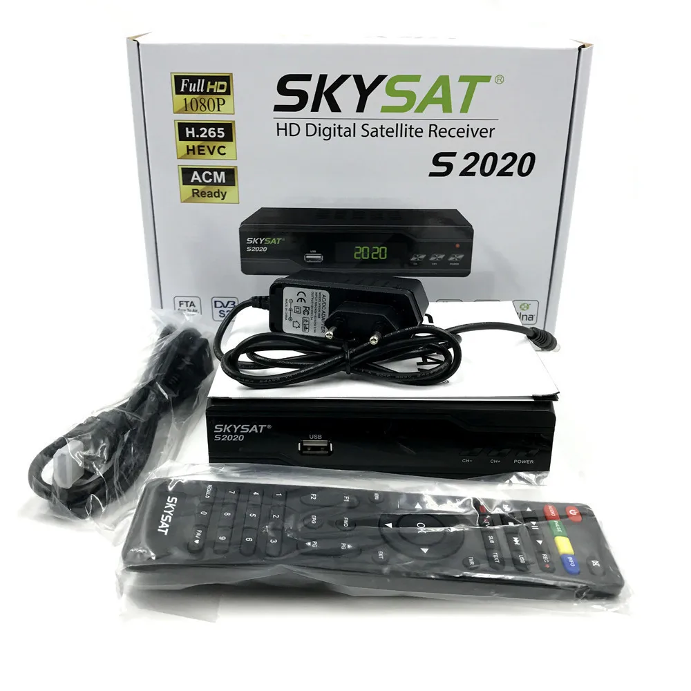Skysat S2020 Dual Twin Dish Tuner H.265 AVC Digital Satellite Receiver ACM Support IKS SKS ACM/VCM/CCM IPTV VOD with LAN Wifi