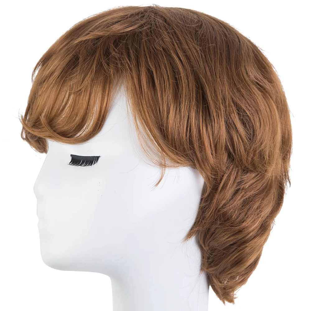 Fei-Show Man Wig Synthetic Heat Resistant Fiber Short Wavy Hair Male Hairpiece Black/Dark Brown/Light Brown /Picture Color