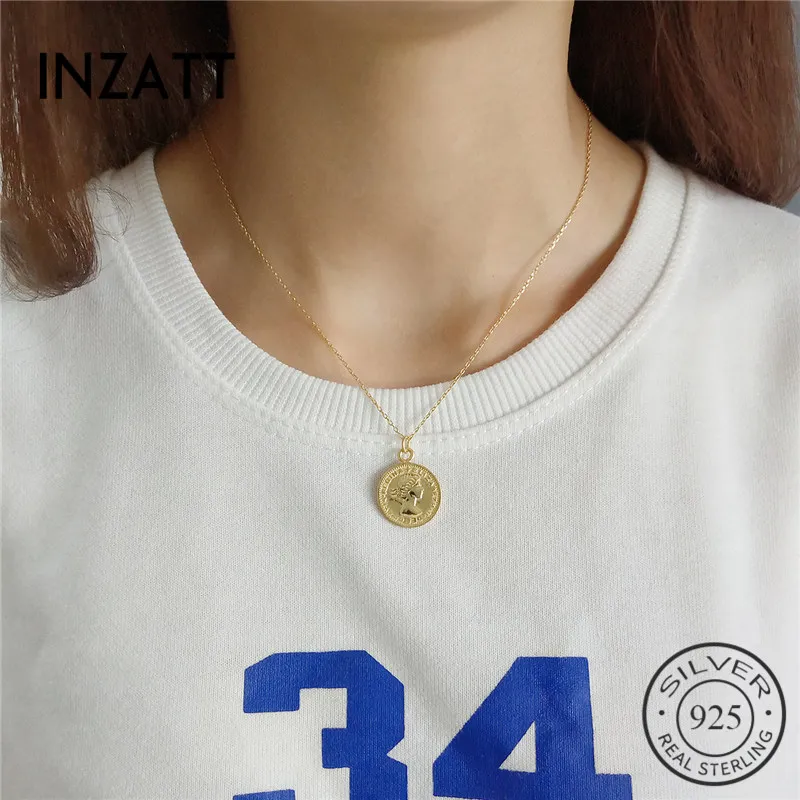 INZATT queen медальон шесть пенсов новое ожерелье для женщин стерлингового серебра 925 пробы модные ювелирные изделия 45 см крест цепь подарок