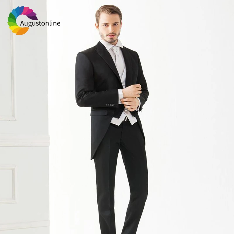 Black Men Suits Tailcoat Wedding Suits Evening Party Prom Custom Slim Fit Groom Tailored Tuxedo Best Man Costume Homme 3 Pieces