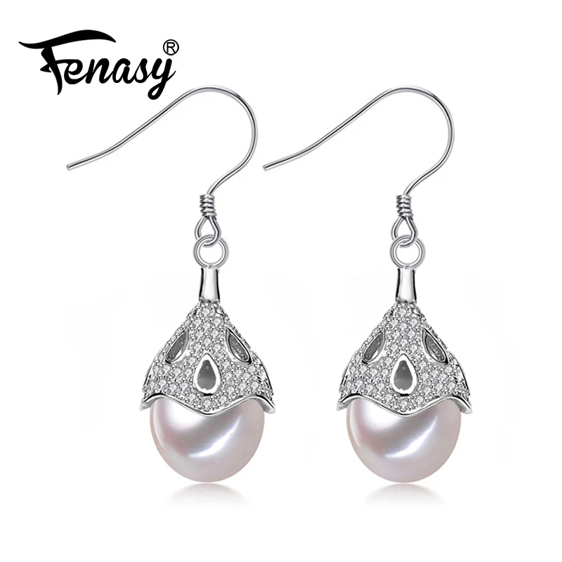 

FENASY natural Pearl earrings, Pearl with 925 Sterling Silver trendy earrings,Birthday gift Jewelry for Women fashion earrings