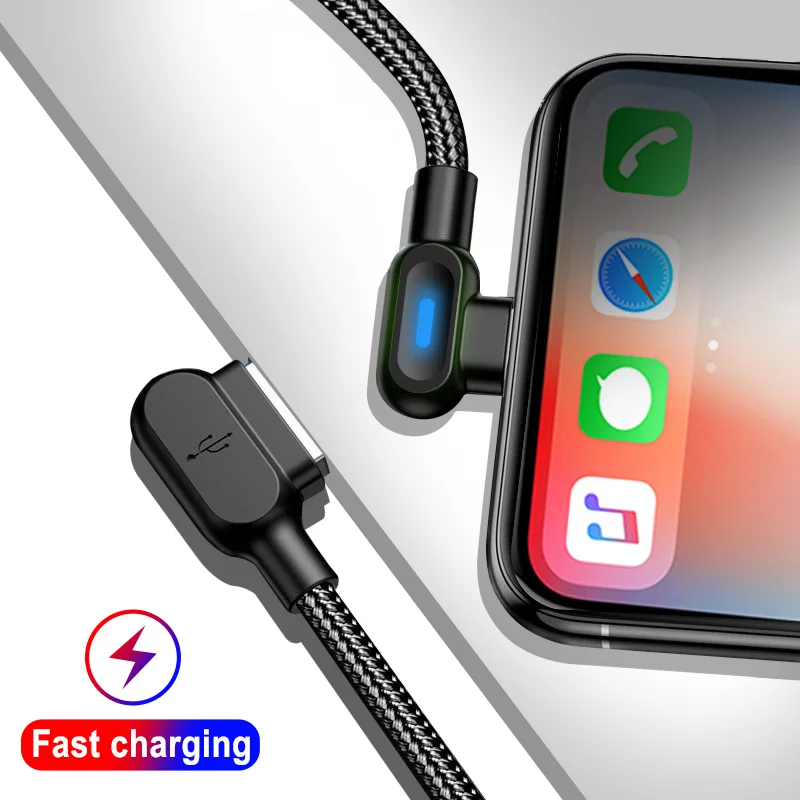 Romichw 90 درجة الكوع مزدوج LED الإضاءة مايكرو كابل USB لسامسونج S8 s9 plus اللوحي شاحن هاتف محمول يعمل بنظام تشغيل أندرويد USB كابل شحن