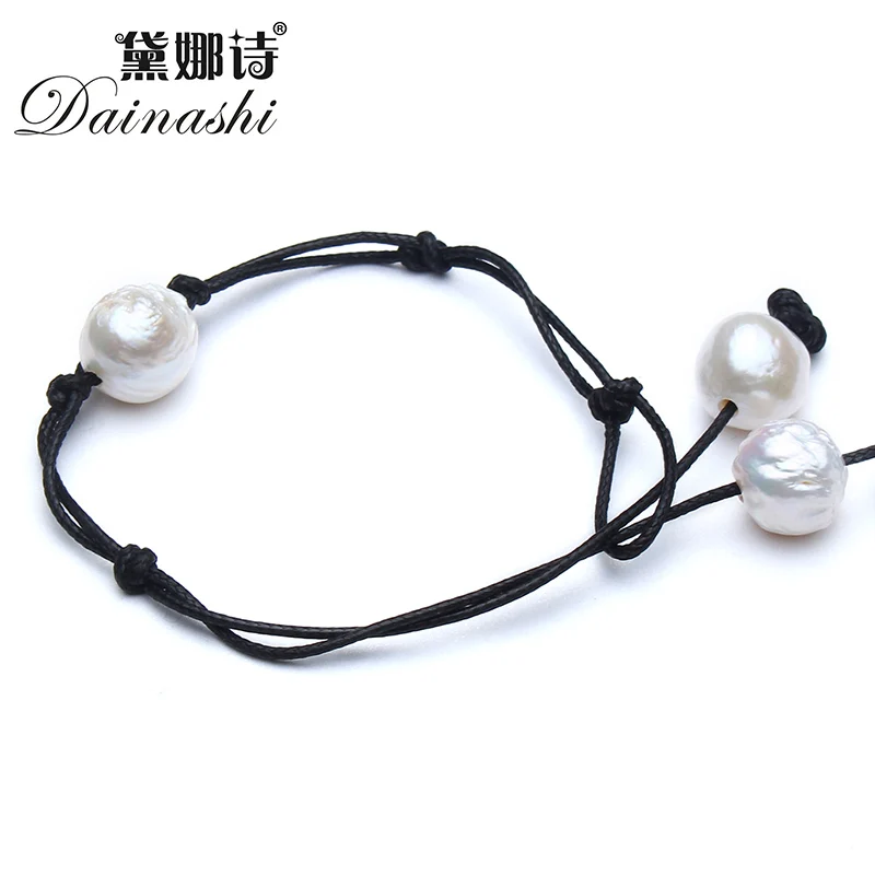 

Dainashi 2017 Handmade DIY Leather natural freshwater pearls bracelet jewelry Baroque Pearl rope bracelet for women gift