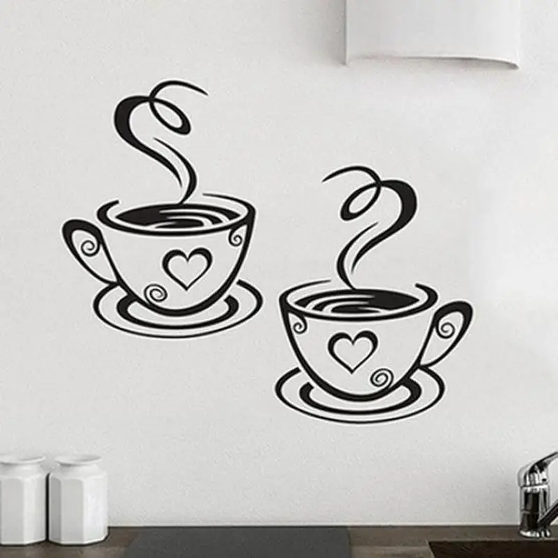 

2 Coffee Cups Pattern Wall Sticker Home Kitchen Restaurant Cafe Tea Coffee Cups Sticker Wall Decoration