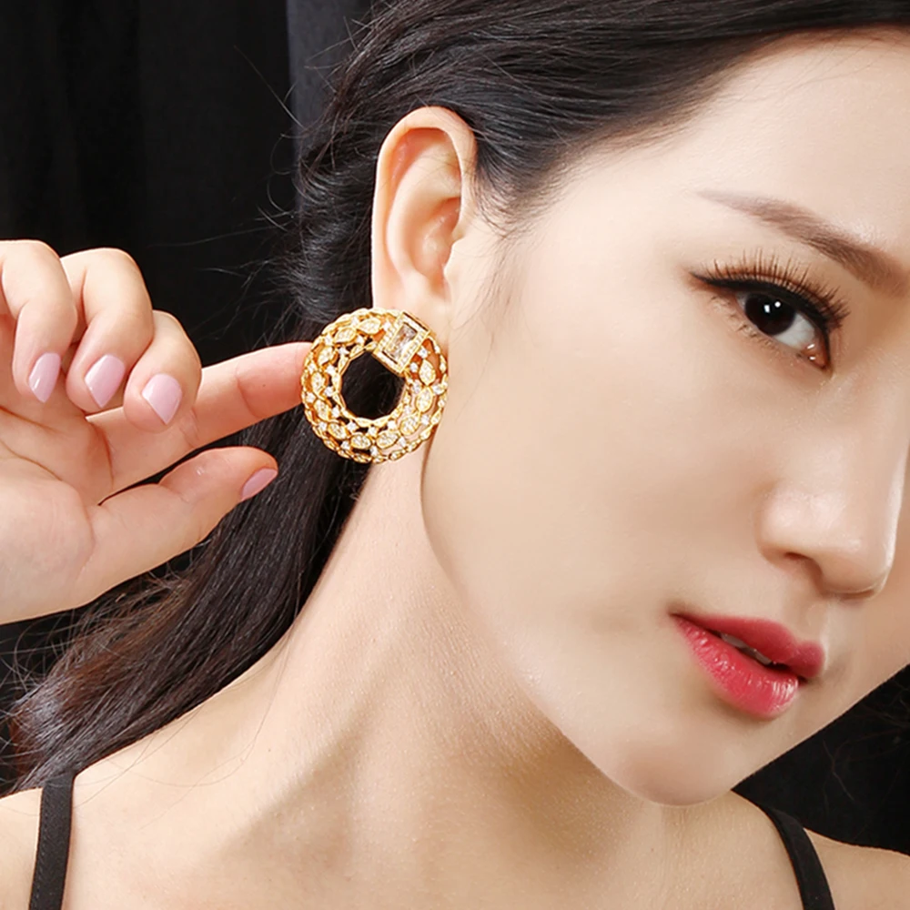 Luxury Gorgeous Women Earrings Brincos High Quality Cubic Zirconia Round Large Unusual Jewelry for Party