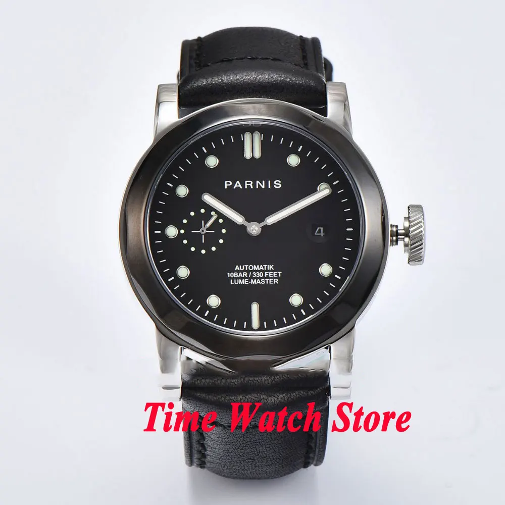 

44mm Parnis mens watch 767 black dial sapphire glass black bezel ST2555 Automatic movement watch men