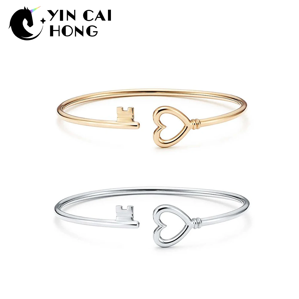 

YCH 925 Sterling Silver Charm Original Love Key Bracelet 14K Gold Color Women's Vitality Distinguished Simple Jewelry Gift