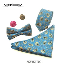 

CHCUM Paisley Silk Pocket Square Bowtie 3 PCS Men Slim Tie Set For Wedding Party