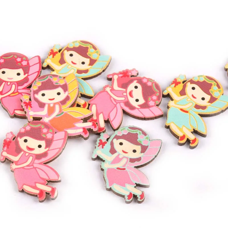 

Sewing Supplies NO Hole Girl Pattern Painted Wooden Crafts DIY Handmade Decor For Scrapbooking Embellishment 30x24mm 25pcs M1564