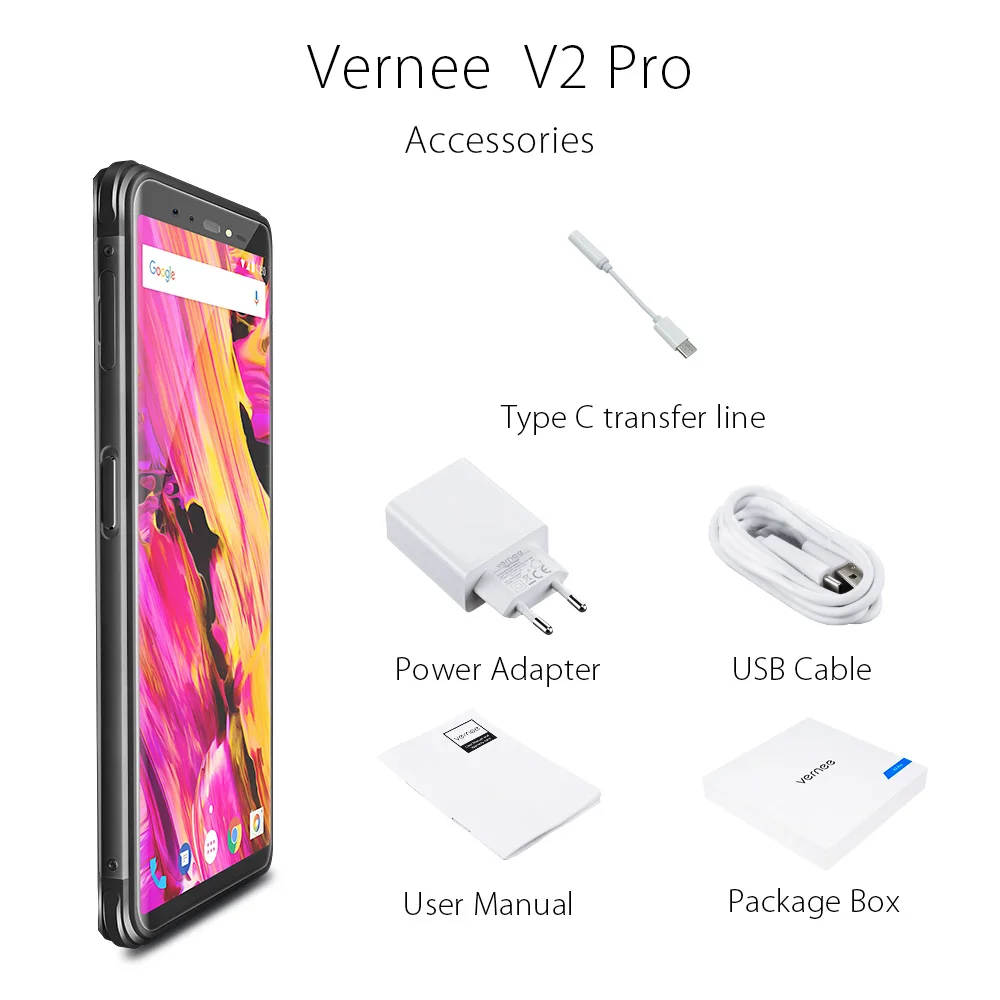 Vernee V2 Pro IP68 водонепроницаемый телефон с экраном 5.99 дюймов восьмиядерный смартфон с 6 ГБ 64 ГБ и четырьмя камерами Android 8.1 мобильный телефон с распознаванием лица и батареей на 6200мАч