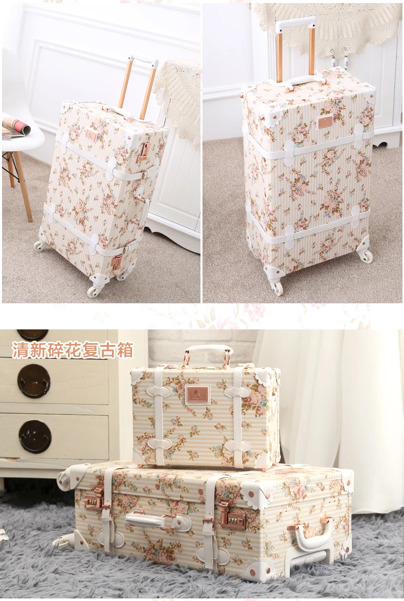 Винтажный цветочный набор багаж с сумочкой PU милый Модный Дорожный чемодан на колесиках персональный чемодан в стиле ретро сумка на колесах