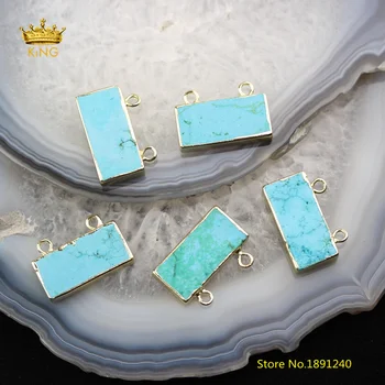 

10PCS Rectangle Slab Charm Blue Turquoises Jewelry Bulk,Raw Howlite Magnesite Plated Gold Bails Connectors Healing Necklace HS02