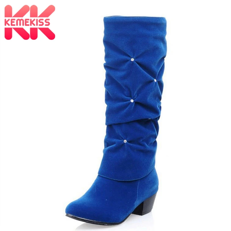 Women Low Heel Half Boots Fashion Suede Leather Beading Round Toe Heels Boot Lady Winter Warm