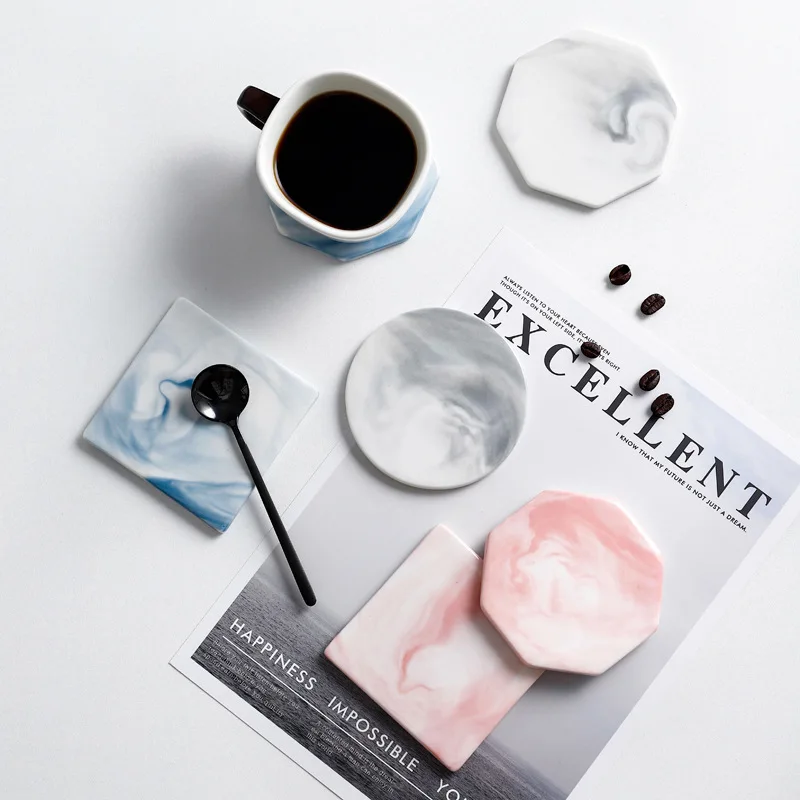 

Marble Ceramic Coaster Holder Placemat Mats Pads for Cup Wine Drink Coffee Round Square Glod Grey Pink Funny Table Decoration