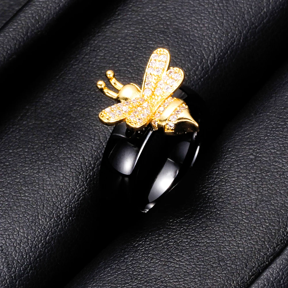 Простой золотистый Bee кольца на палец керамические золотые молотковые