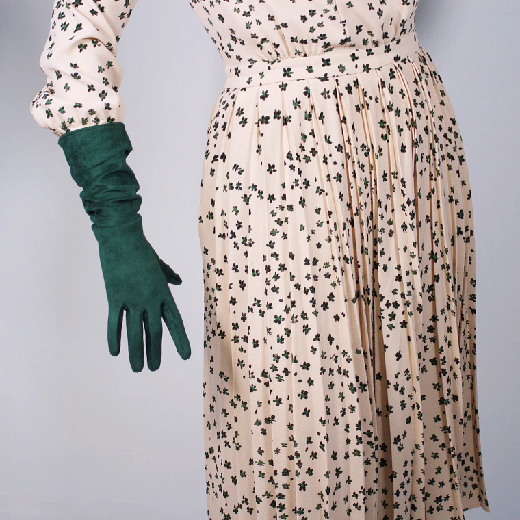 Для женщин искусственная замша темно-зеленый длинная перчатка s женский сексуальный клуб праздничное платье Модная длинная перчатка 40 см R1305