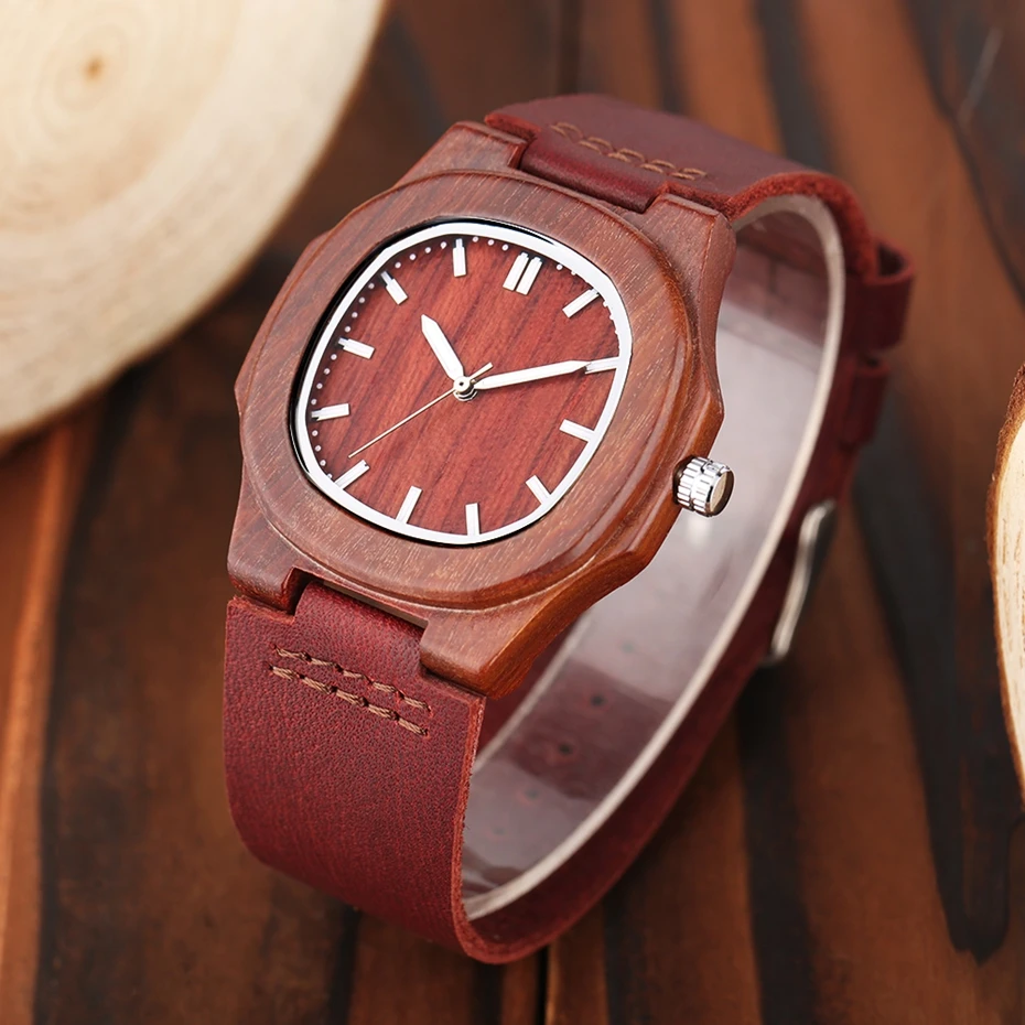 Men Women Wooden Watch Creative Round Shape Dial Light Wood Case Genuine Leather Band Bamboo Wood Clock Male Reloj de madera TOP 2017 (43)