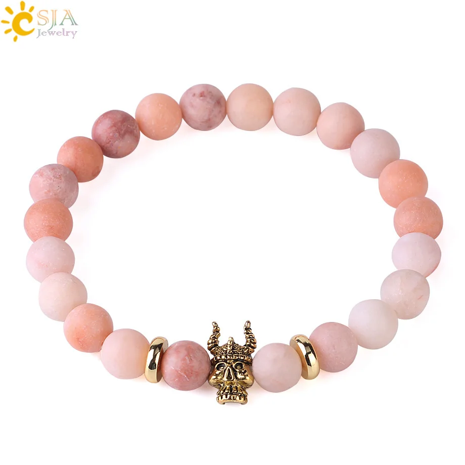 

CSJA Natural Stone Matte Pink Aventurine Yoga Bracelet Women Mala Beads Stretch Bracelets for Unisex Buddha Prayer Bangles F440