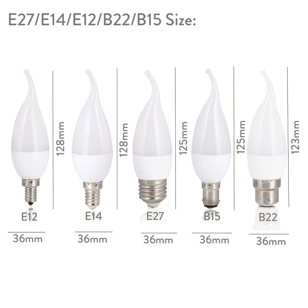 10 шт./лот Светодиодная лампа-Свеча светильник E14 E27 E12 B22 B15 3 Вт SMD2835 теплый белый холодный белый люстра-прожектор