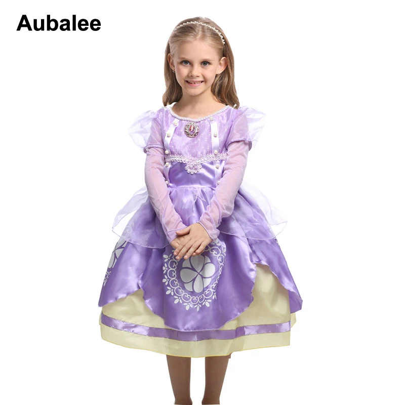 Дети Девушки Софии платье принцессы Дети Фиолетовый бальное платье Принцесса Белль платье для рождественской вечеринки Софии Костюмы для