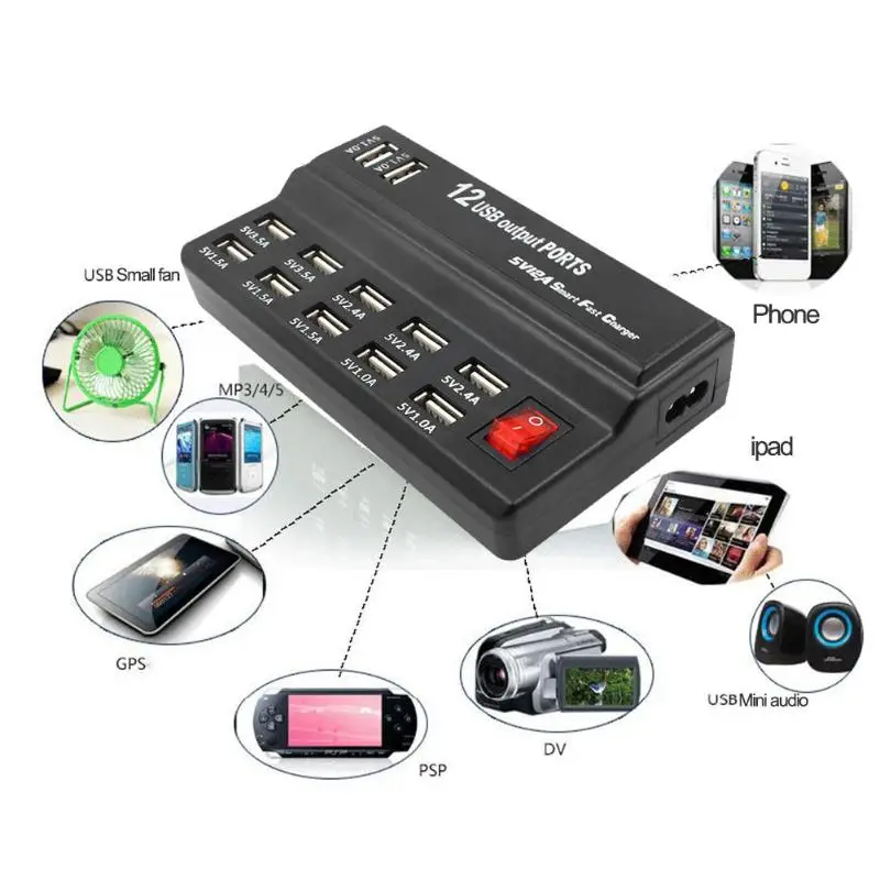 Goede VODOOL 12 Poorten Usb uitgang Oplader USB HUB Power Adapter Super Speed USB 2.0 Splitter HUB Thuis Muur Power Scoket converter