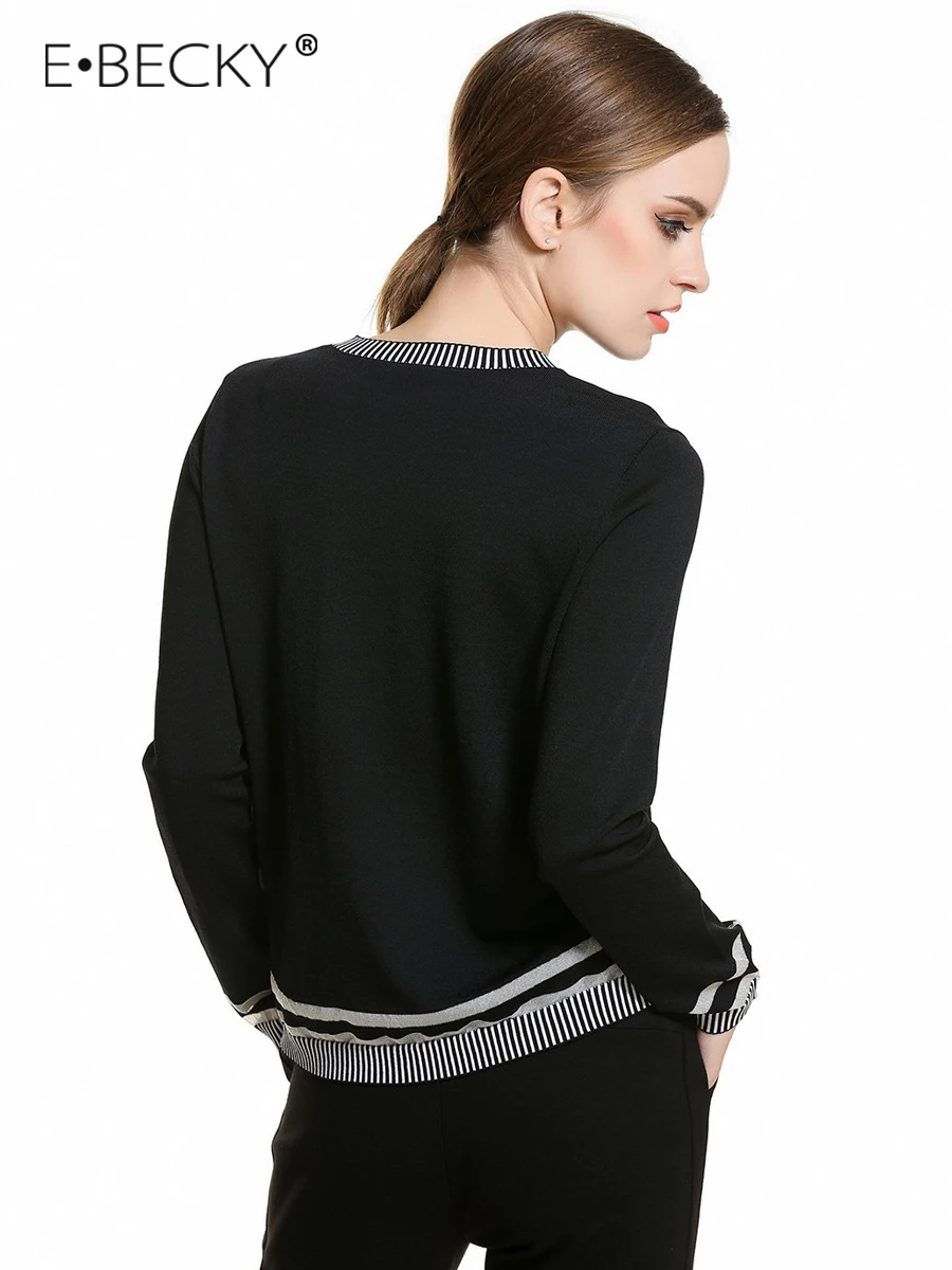 E.BECKY Black White O Neck Knitted Sweater Loose Pullover Woman Clothes Sweaters Spring Autumn Womens Long Sleeve Top Office E.BECKY Black White O Neck Knitted Sweater Loose Pullover Woman Clothes Sweaters Spring Autumn Womens Long Sleeve Top Office