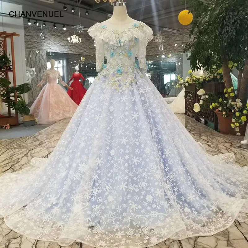 LSS165 светло голубое свадебное платье для гостей праздничное с круглым вырезом
