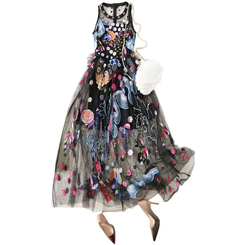 

Sleeveless gauze dress summer perspective, embroidered gauze dress Romantic dresses with big pendulum dresses