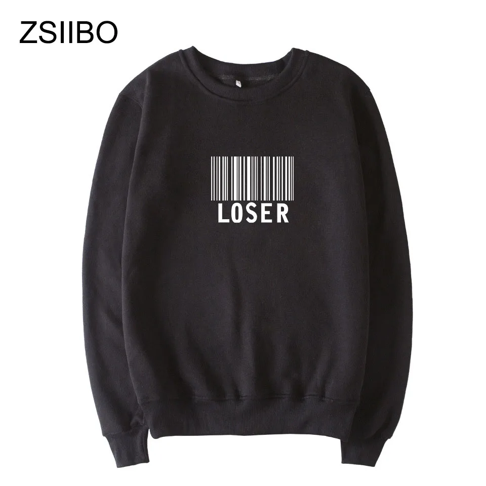 

Harajuku Black Hoodies Women Korean LOSER Bar code Printing Long Sleeve Women Fans Thick Knit Sweatshirt Female Crop Pullover