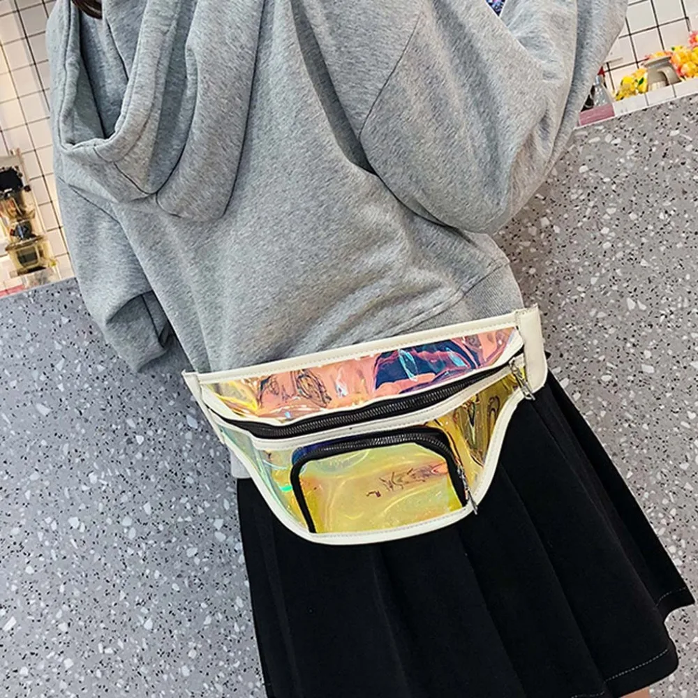 Новинка 2019 года fanny pack для женщин сумки лазерный кошелек полупрозрачные Светоотражающие груди поясная сумка сумочка на ремне поясная ног