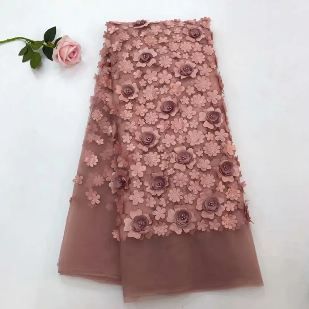 

3D Big Flowers High Quality African Lace Fabric Handwork Beads Pattern Embroidered French Applique Lace Fabric Cloth For Wedding
