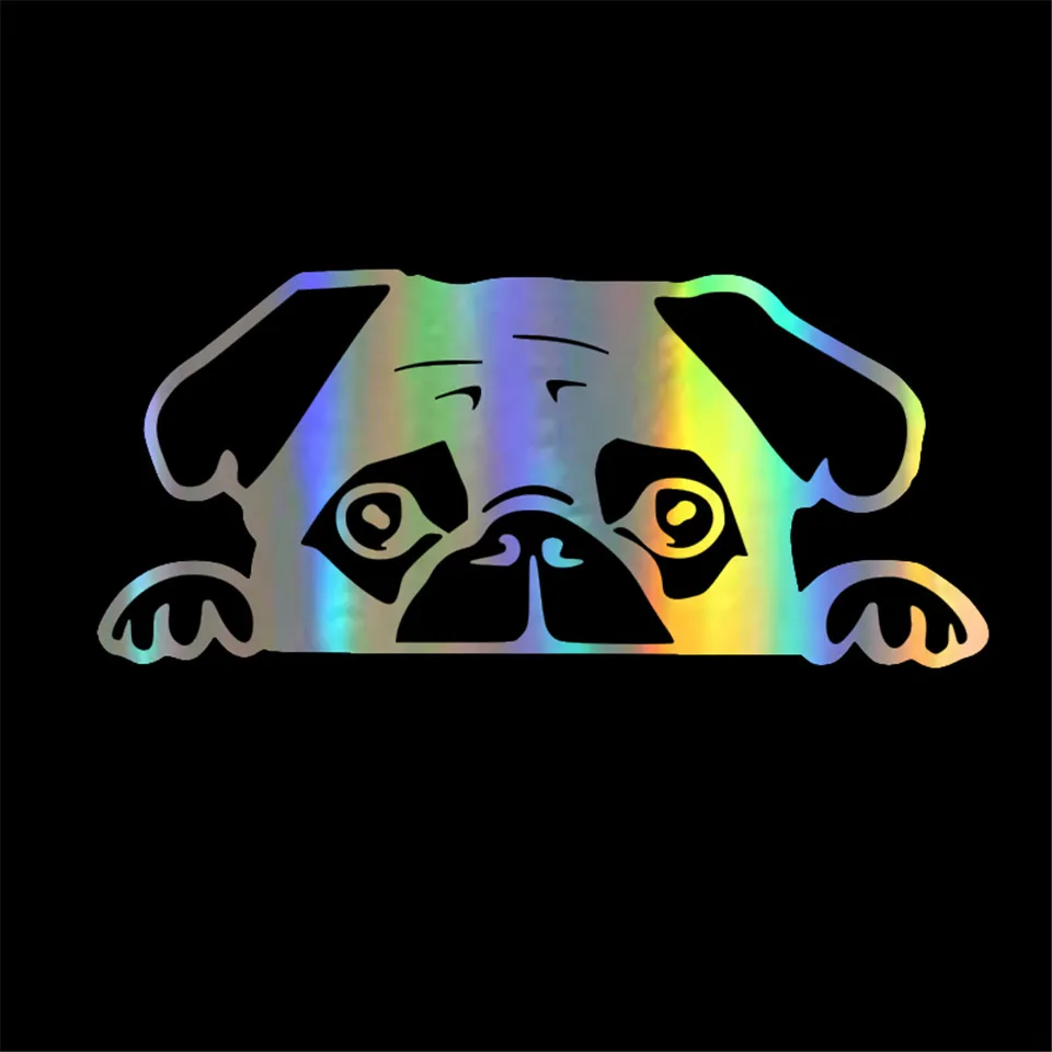 156.7CM Peeking Pug Puppy Cut Vinyl Decal Car Vinyl Sticker Black Silver Laser (4)