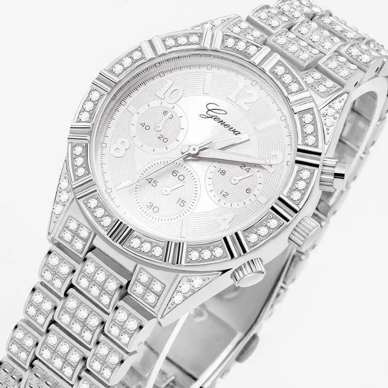 

Men Watch Quartz Top Luxury Diamond Sliver Stainless Steel Hour Three Eye Digital Male Wristwatch Saati Orologio Gift Clock Army