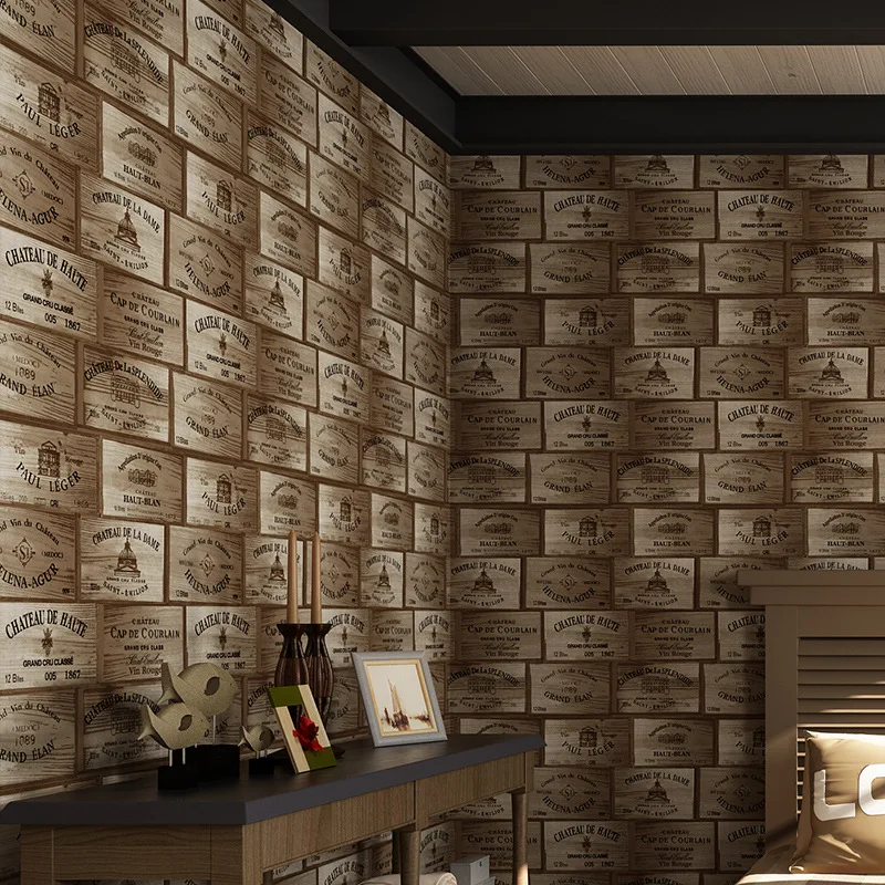 Modern American personality wood 3D wallpaper old wooden industrial restaurant store winery wall papers home decor papel contact