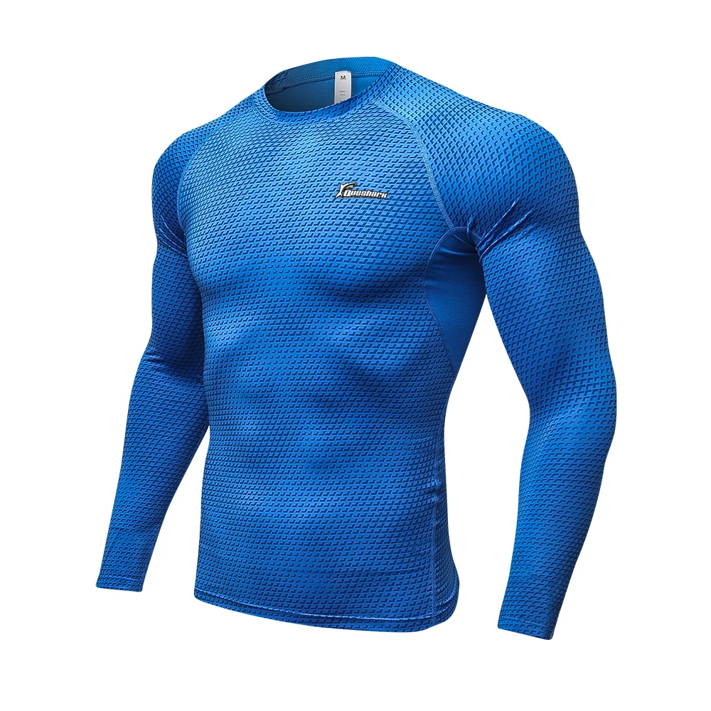 Мужские футболки для бега с 3D принтом быстросохнущие тренировочные Компрессионные спортивные лосины для упражнений топы с длинными рукавами альпинистские тренировочные рубашки - Цвет: L