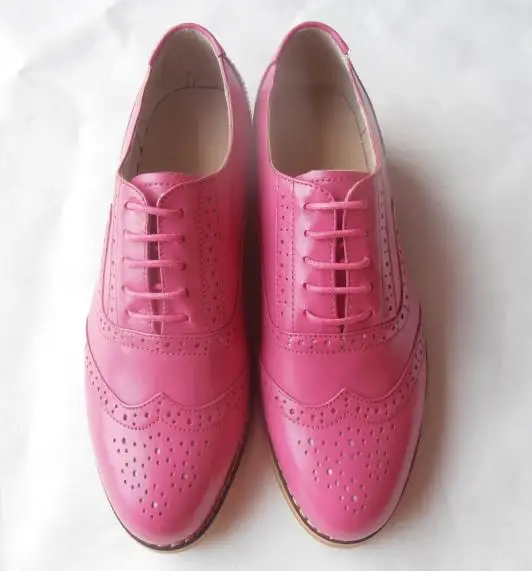 Женские кожаные туфли; Лидер продаж; туфли на плоской подошве из натуральной кожи; фирменный дизайн; женские оксфорды bullock; большие размеры; обувь ручной работы - Цвет: Mei red